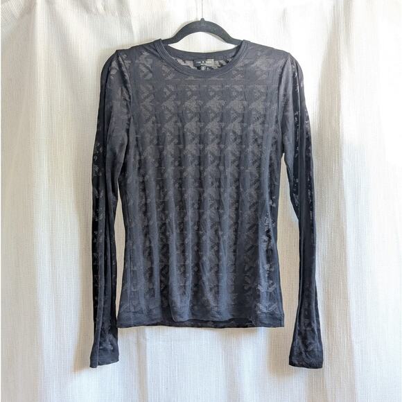 Rag & Bone Black Cotton Blend Short Sleeve Textured T-shirt Top, size M - Picture 1 of 6